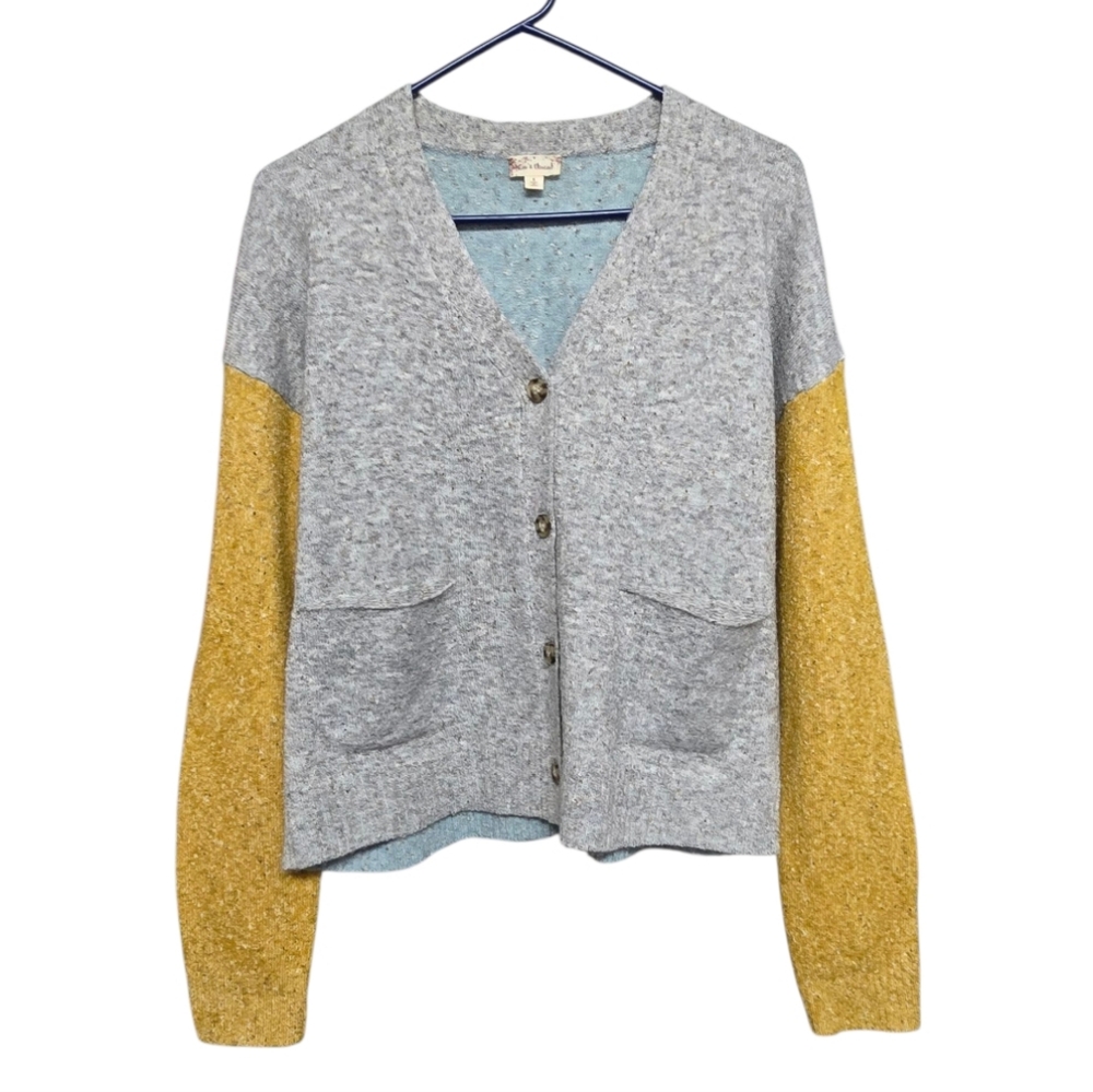 Hem & Thread Colorblock Button-Up Cardigan Sweater Sz S (Will Fit Medium)